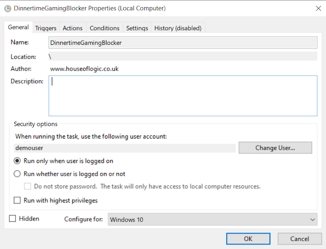 Scheduled task setup step 1.