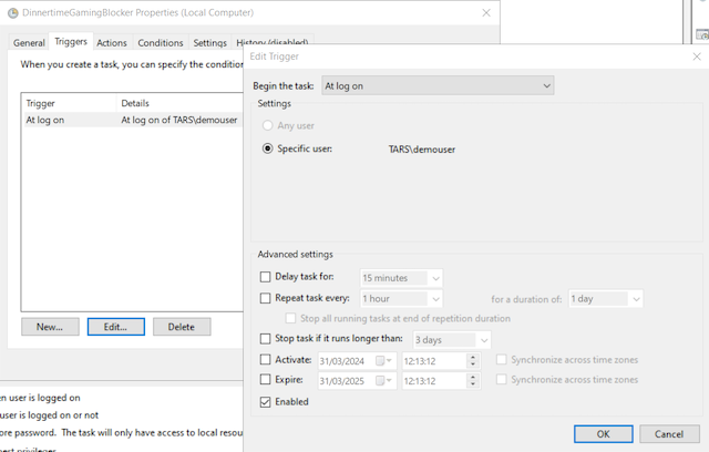 Scheduled task setup step 2.