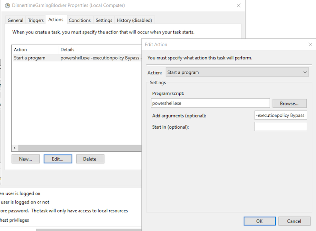 Scheduled task setup step 3.