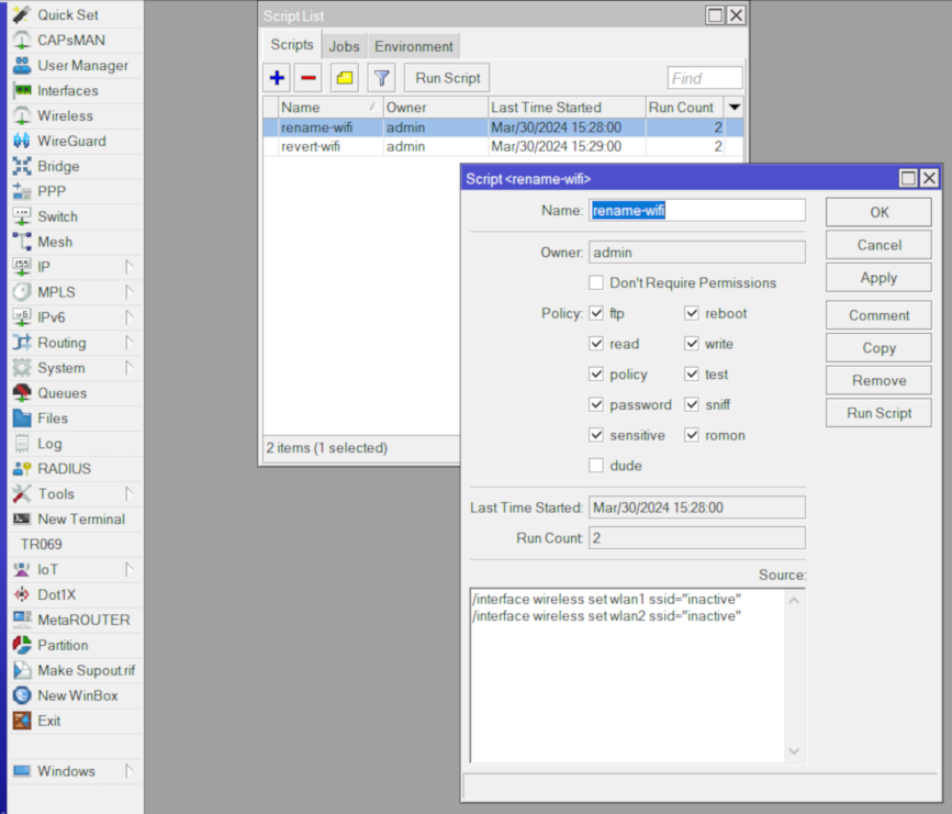 Renamed network in Mikrotik step 1.