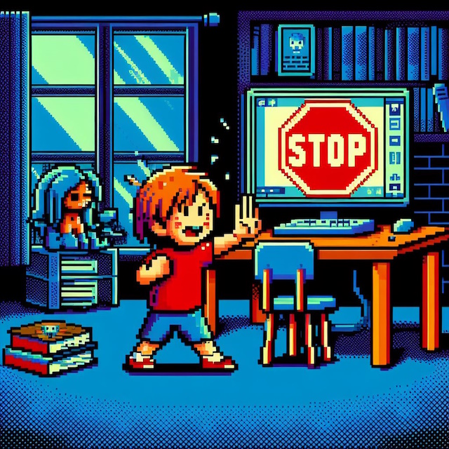 Child being blocked from gaming.